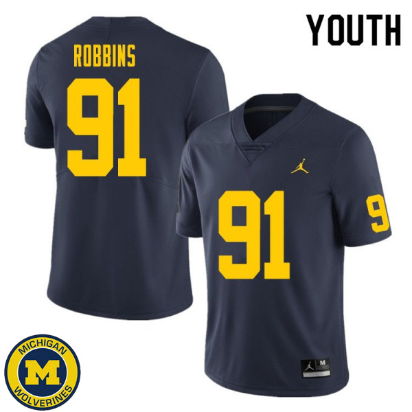 Youth Michigan Wolverines #91 Brad Robbins Navy Official Game Jersey